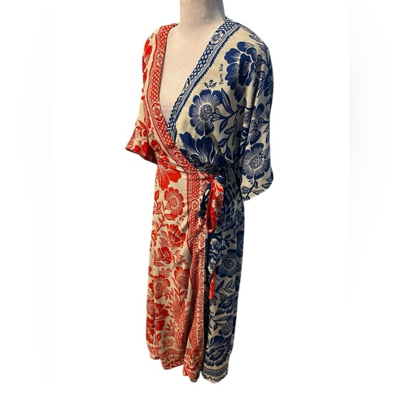 Farm Rio Floral wrap around maxi dress- Red and Blue size S - Picture 3 of 14